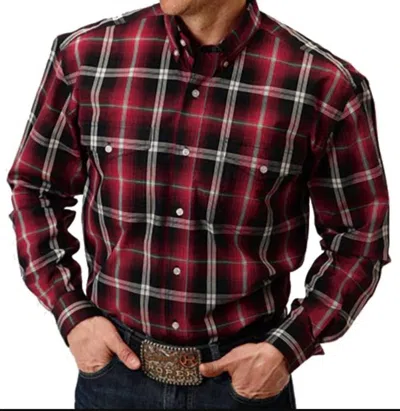 Roper Men's Two Pocket Saddle Plaid Shirt In Red/black In Multi