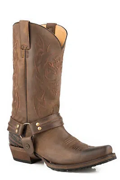 Pre-owned Roper Mens Brown Leather Skull Lug Cowboy Boots