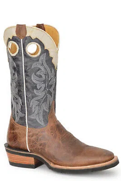 Pre-owned Roper Mens Ride Em Cowboy Tan/black Leather Cowboy Boots
