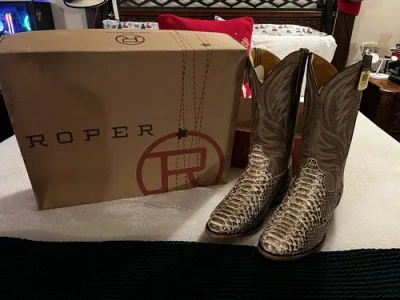 Pre-owned Roper Python Snakeskin Boots In Beige
