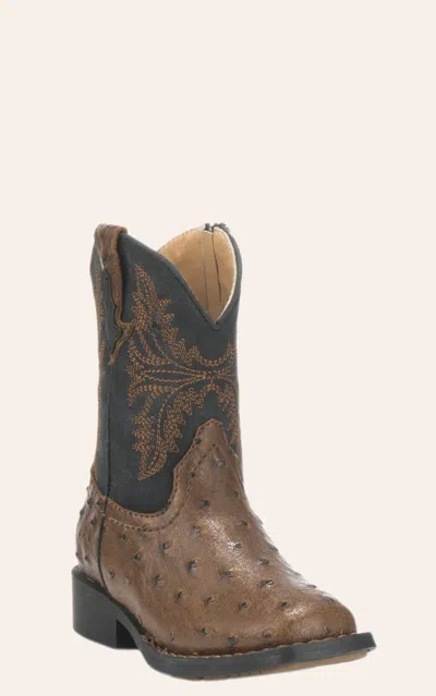 Roper Babies' Toddler Brown Ostrich Print And Black Square Toe Cowboy Boots