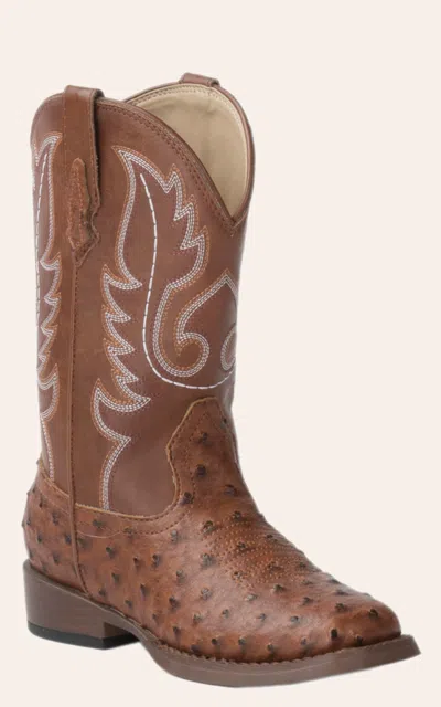 Roper Babies' Toddler Brown Ostrich Print Square Toe Cowboy Boots