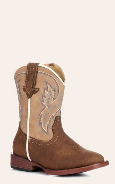 Roper Babies' Toddler Eastwood Brown And Tan Faux Leather Square Toe Cowboy Boots