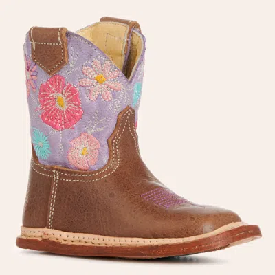 Roper Babies' Toddler Girls' Flower Girl Brown & Purple Floral Embroidered Wide Square Toe Cowboy Boots