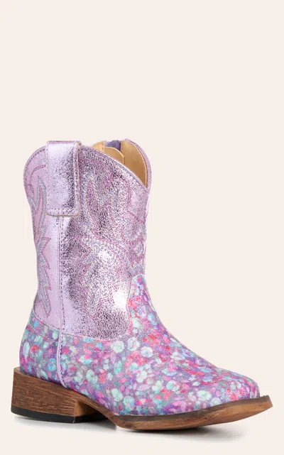 Roper Babies' Toddler Girls' Lilac & Confetti Print Faux Leather Square Toe Cowboy Boots In Purple
