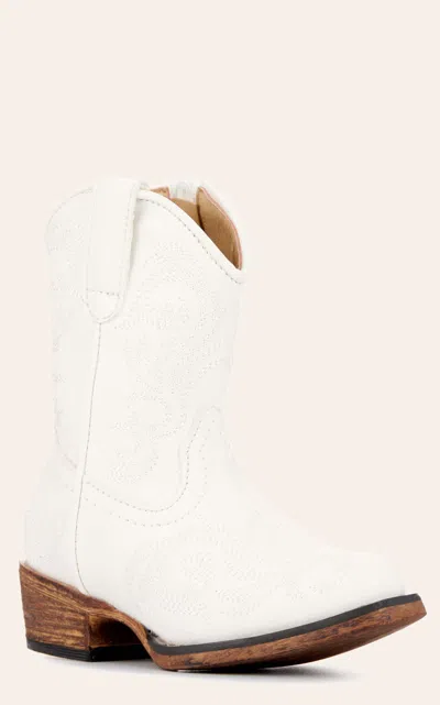 Roper Babies' Toddler Girls' Riley White Faux Leather Snip Toe Cowboy Boots