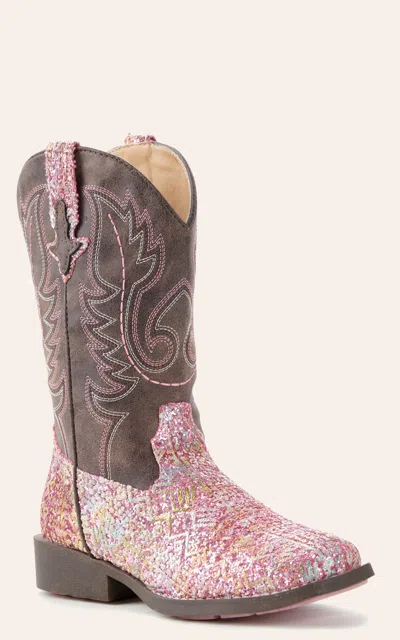 Roper Babies' Toddler Pink Glitter Aztec Square Toe Boot In Multi