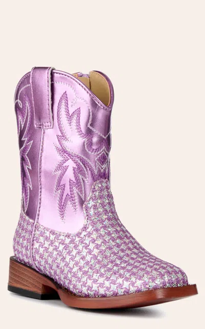 Roper Babies' Toddlers' Glitter Glam Metallic Purple Checkered Square Toe Cowboy Boots