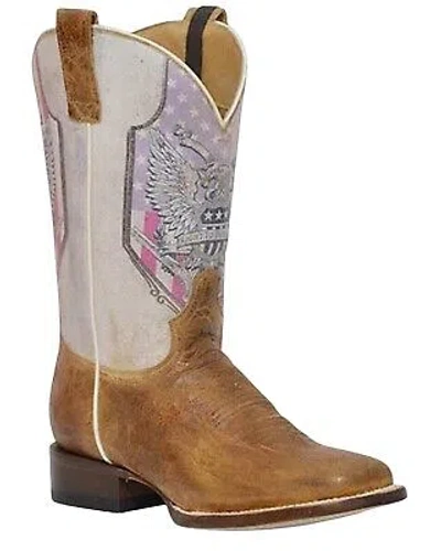 Pre-owned Roper Women's 2nd Amendment Concealed Carry Printed Western Boot Square Toe Tan In Brown