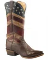 Roper Women's American Flag Leather Cowboy Boot In Burnished Tan Red White And Blue