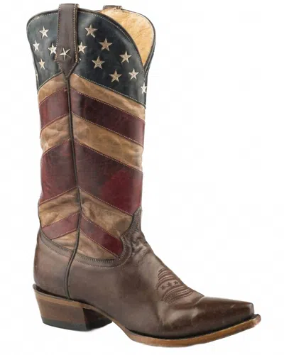 Roper Women's American Flag Leather Cowboy Boot In Burnished Tan Red White And Blue