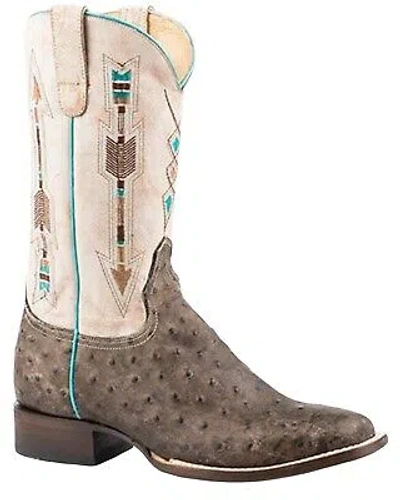 Pre-owned Roper Women's Arrow Feather Ostrich Print Western Boot - Broad Square Toe Brown
