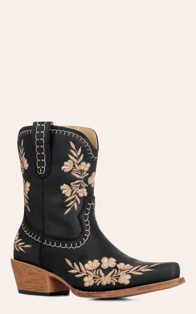 Roper Women's Black Faux Leather Floral Embroidered Snip Toe Cowboy Boots