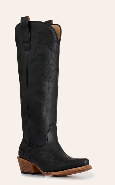 Roper Women's Black Faux Leather Scroll Snip Toe Cowboy Boots