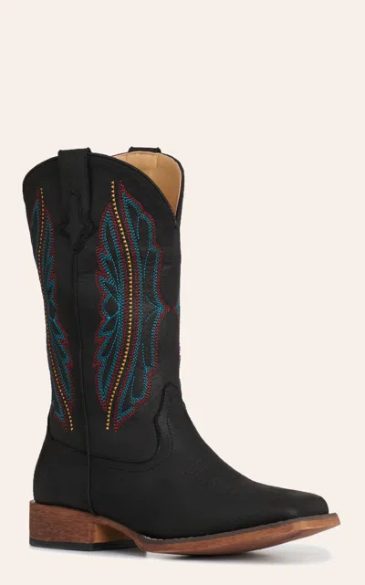 Roper Women's Black Faux Leather Square Toe Cowboy Boots In Multi