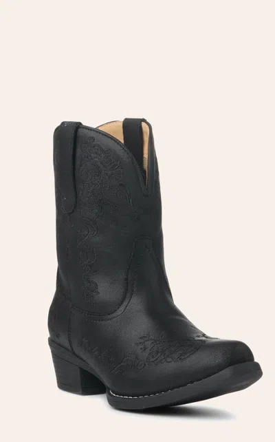 Roper Women's Black With Scroll Embroidery Snip Toe Cowboy Booties