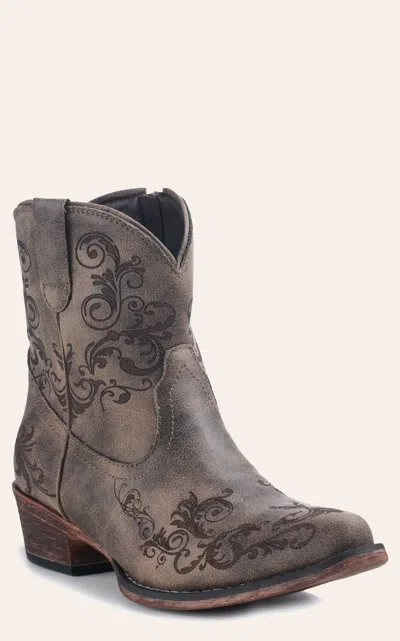 Roper Women's Brown Laser Print Snip Toe Cowboy Booties