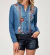 Roper Women's Denim Blouse In Med Blue In Blue