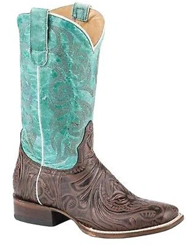 Pre-owned Roper Women's Florence Embossed Vamp Performance Western Boot Square Toe Brown 7