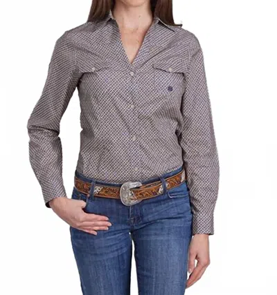Roper Women's Long Sleeve Western Shirt In Pinwhell Fouldard In Gray