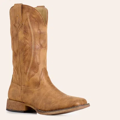 Roper Women's Loretta Tan Wide Square Toe Cowboy Boots In Black