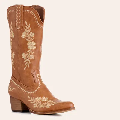 Roper Women's Nettie Floral Tan Embroidered Snip Toe Cowboy Boots