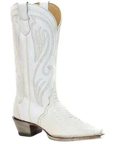 Pre-owned Roper Women's Oakley Python Backcut Exotic Western Fashion Boot Snip Toe - In White
