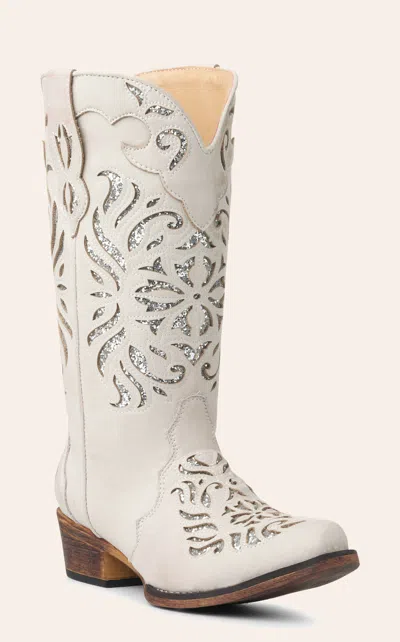 Roper Women's Riley Glitz White With Silver Glitter Inlay Snip Toe Cowboy Boots