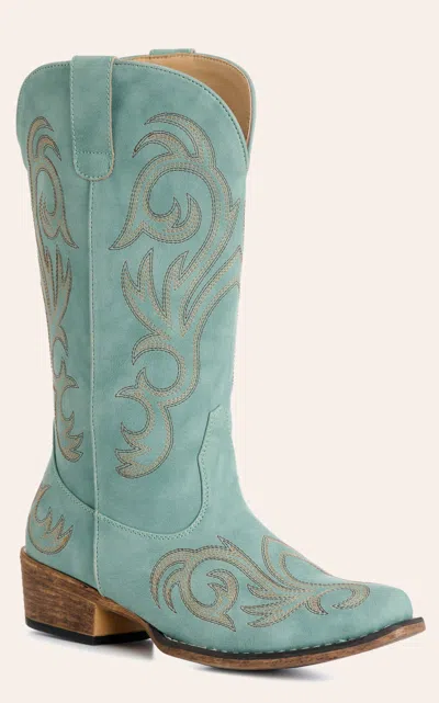 Roper Women's Riley Sea Green-turquoise Faux Leather Snip Toe Cowboy Boots In Blue
