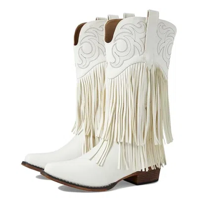 Roper Women's  Rickrack Western Boots White Leather Fringe Snip Toe Zogg2128