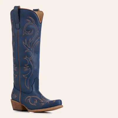 Roper Women's Ryder Navy Stitched Side Zipper Snip Toe Cowboy Boots In Dark Blue