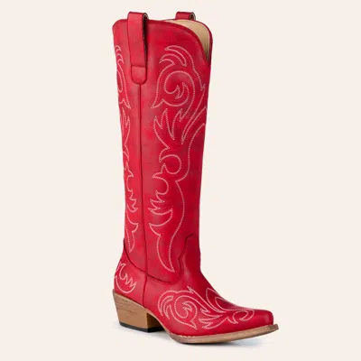 Roper Women's Ryder Scarlet Faux Leather Tall Snip Toe Cowboy Boots In Red