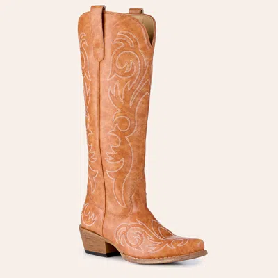 Roper Women's Ryder Tan Faux Leather Tall Snip Toe Cowboy Boots In Brown