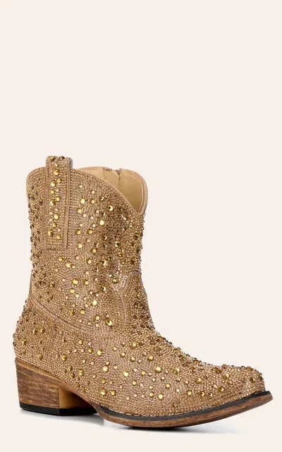 Roper Women's Shay Jewels Tan Rhinestone Snip Toe Cowboy Booties In Brown