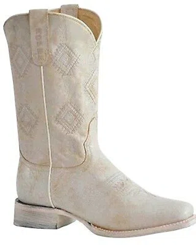 Pre-owned Roper Women's Southwestern Western Boot - Square Toe - 09-021-7016-8510 Wh In White