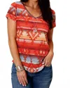 Roper Women's Studio West V-neck Aztec Top In Multi In Multi