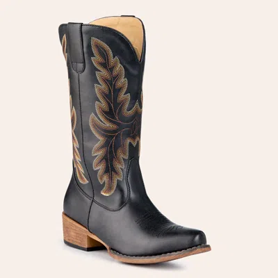 Roper Women's Sundown Black Faux Leather Snip Toe Cowboy Boots