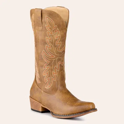 Roper Women's Sundown Tan Faux Leather Snip Toe Cowboy Boots In Brown