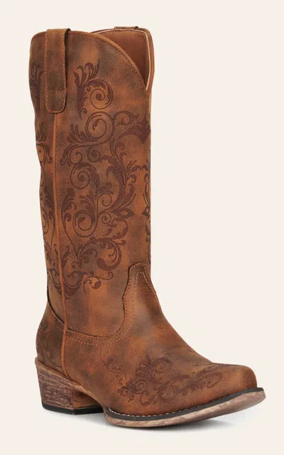 Roper Women's Tall Stuff Brown With Scrolling Snip Toe Cowboy Boots