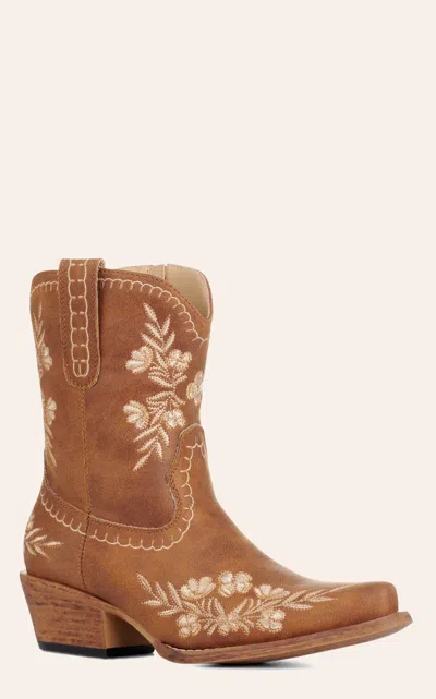 Roper Women's Tan Faux Leather Floral Embroidered Snip Toe Cowboy Boots In Animal Print