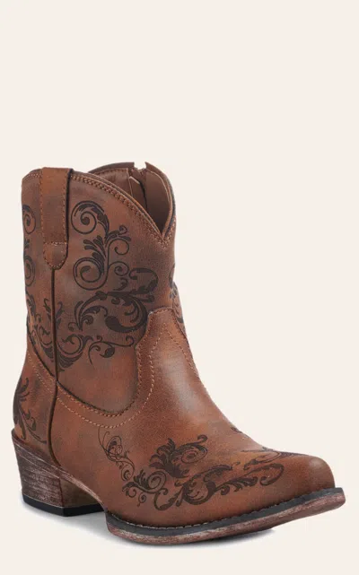 Roper Women's Tan Laser Print Snip Toe Cowboy Booties In Brown