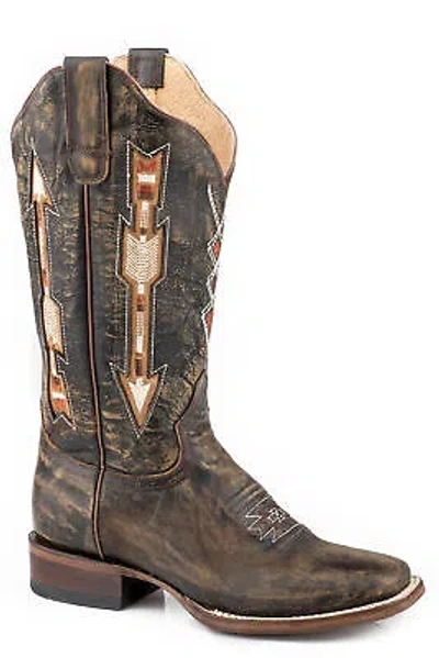 Pre-owned Roper Womens Brown Leather Arrows 12in Cowboy Boots