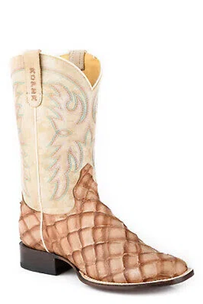 Pre-owned Roper Womens Pretty Real Tan/cream Pirarucu Cowboy Boots