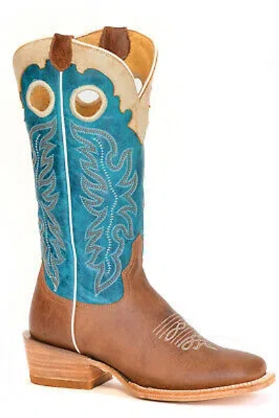 Pre-owned Roper Womens Ride Em Cowgirl Blue Leather Cowboy Boots