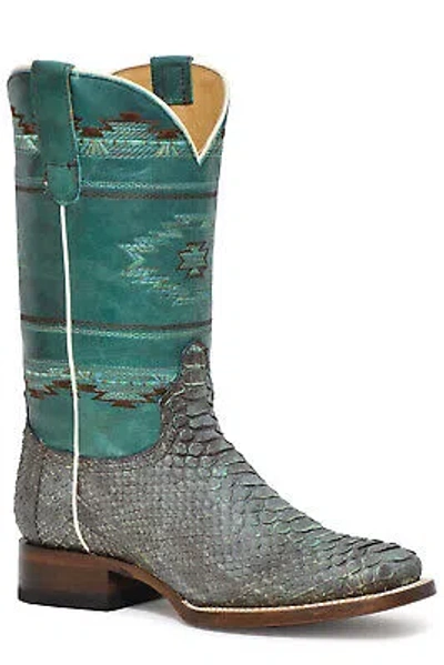 Pre-owned Roper Womens Turquoise Python Oakley 11in Cowboy Boots In Blue
