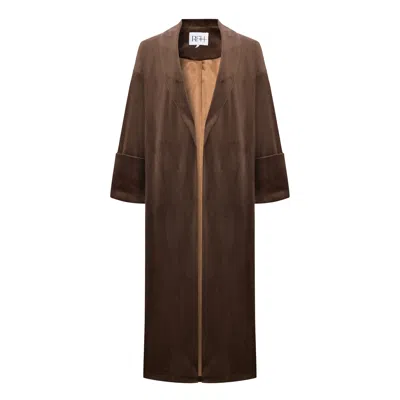 Roqaia Fashion House Women's Neutrals Velvet Kimono Coat In Brown