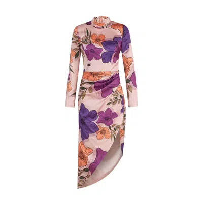 Roqaia Fashion House Women's Pink / Purple Anemone Dress Printed Flowers In Pink/purple