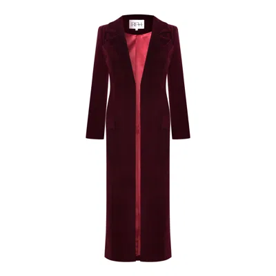 Roqaia Fashion House Women's Red Burgundy Velvet Coat