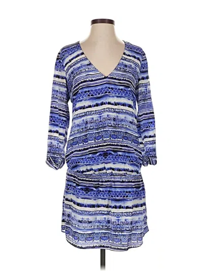 Pre-owned Rory Beca 3/4 Sleeve Silk Top Blue V Neck Tops