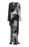 Rory William Docherty Crushed Stretch-silk Maxi Dress In Black,white